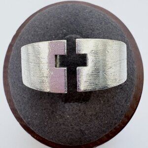 VTG Sterling Silver 925 Open Cross Tapered Band 10mm Wide Ring Size 9.5